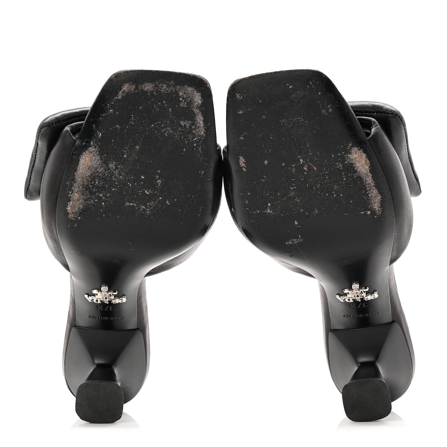 Nappa Soft Padded Metal Triangle Logo 65mm Slide Sandals 37.5 Black