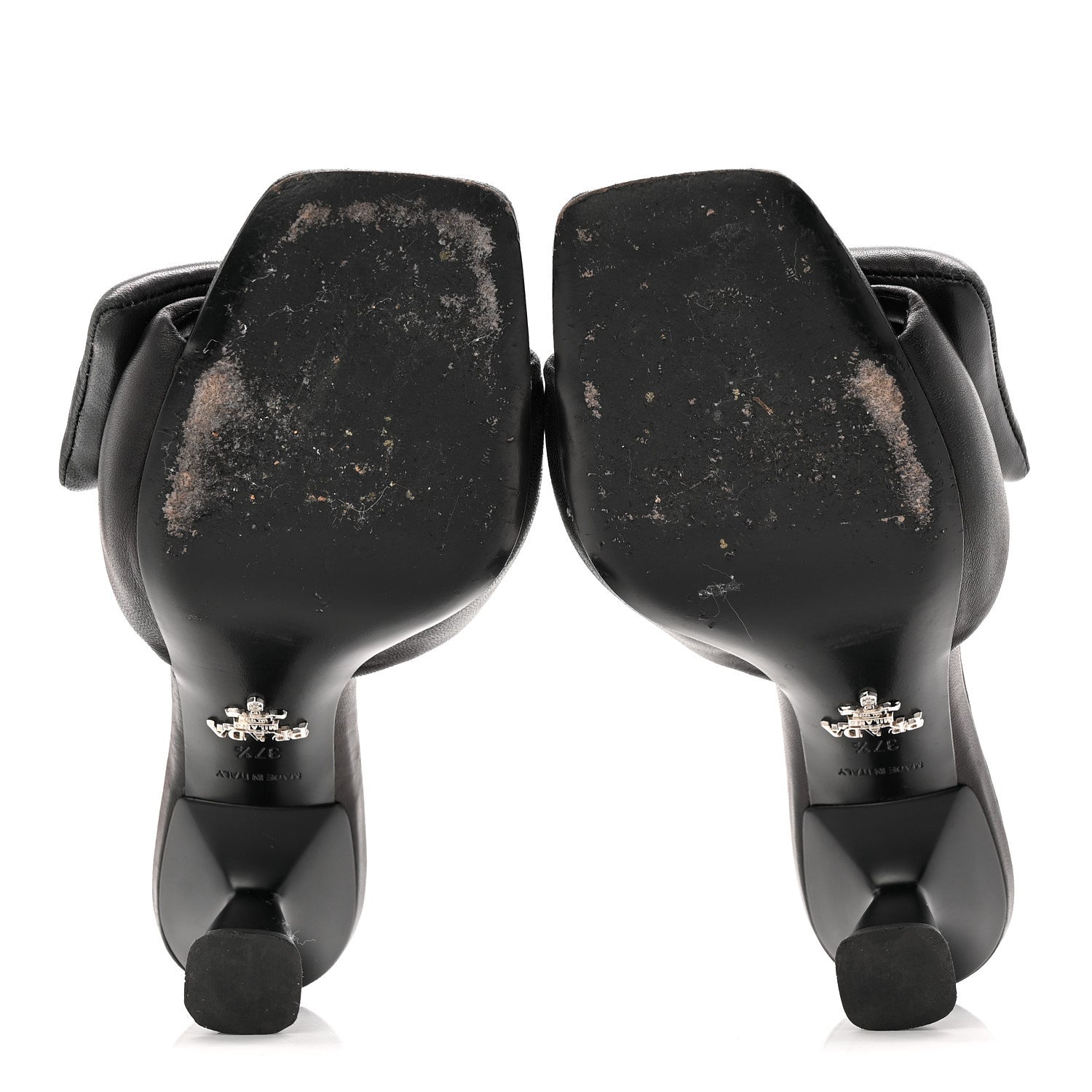 Prada Nappa Soft Padded Metal Triangle Logo 65mm Slide Sandals 37.5 Black 6 of 9
