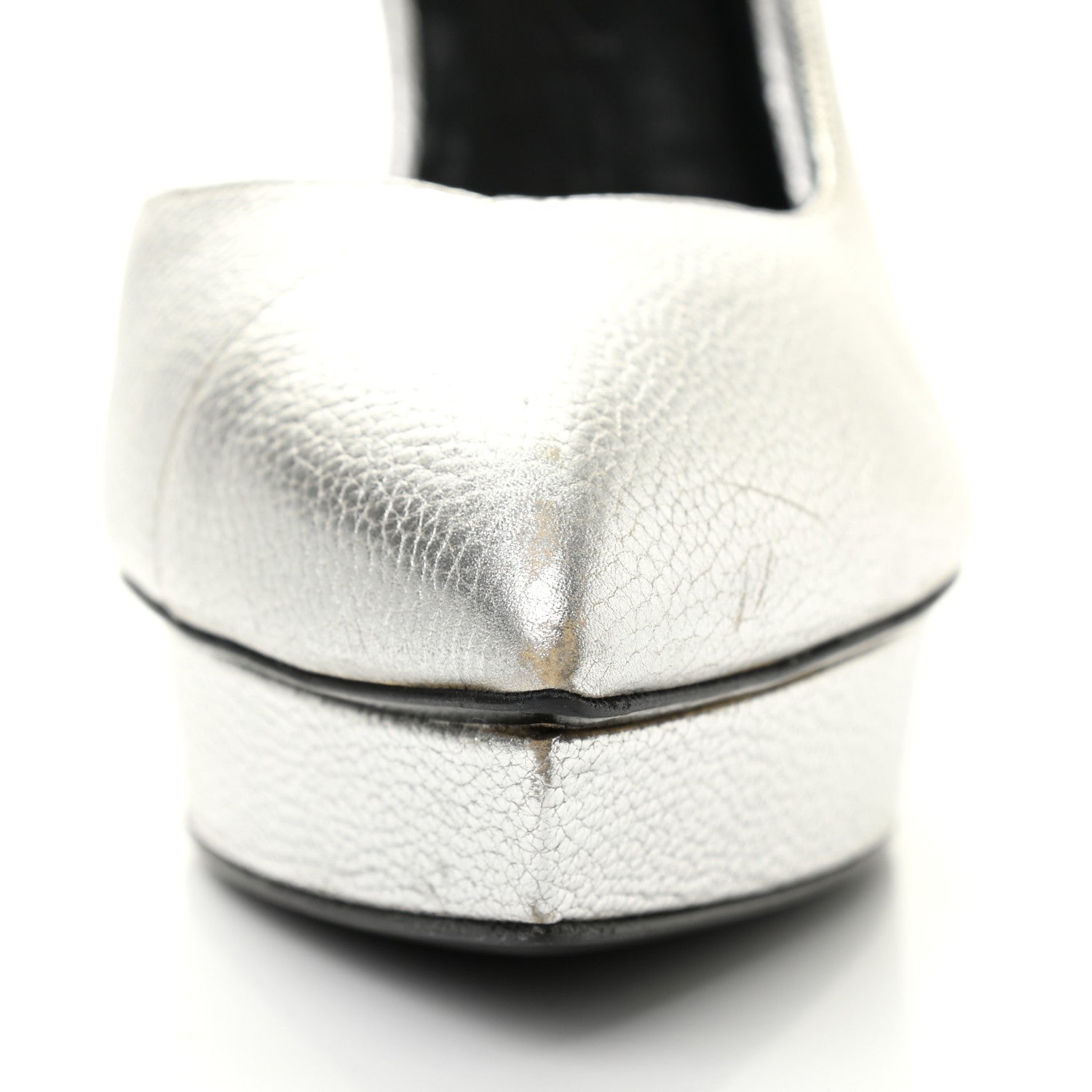 Saint Laurent Metallic Grained Calfskin Janis 105 D'Orsay Pumps 36.5 Argento 14 of 18