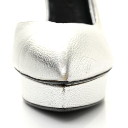 Saint Laurent Metallic Grained Calfskin Janis 105 D'Orsay Pumps 36.5 Argento 14 of 18