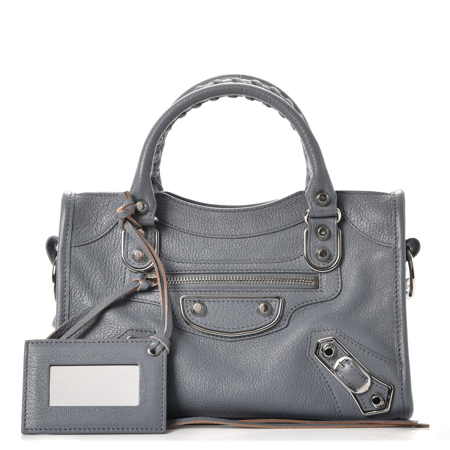Chevre Silver Metallic Edge Hardware Mini City Bleu Acier