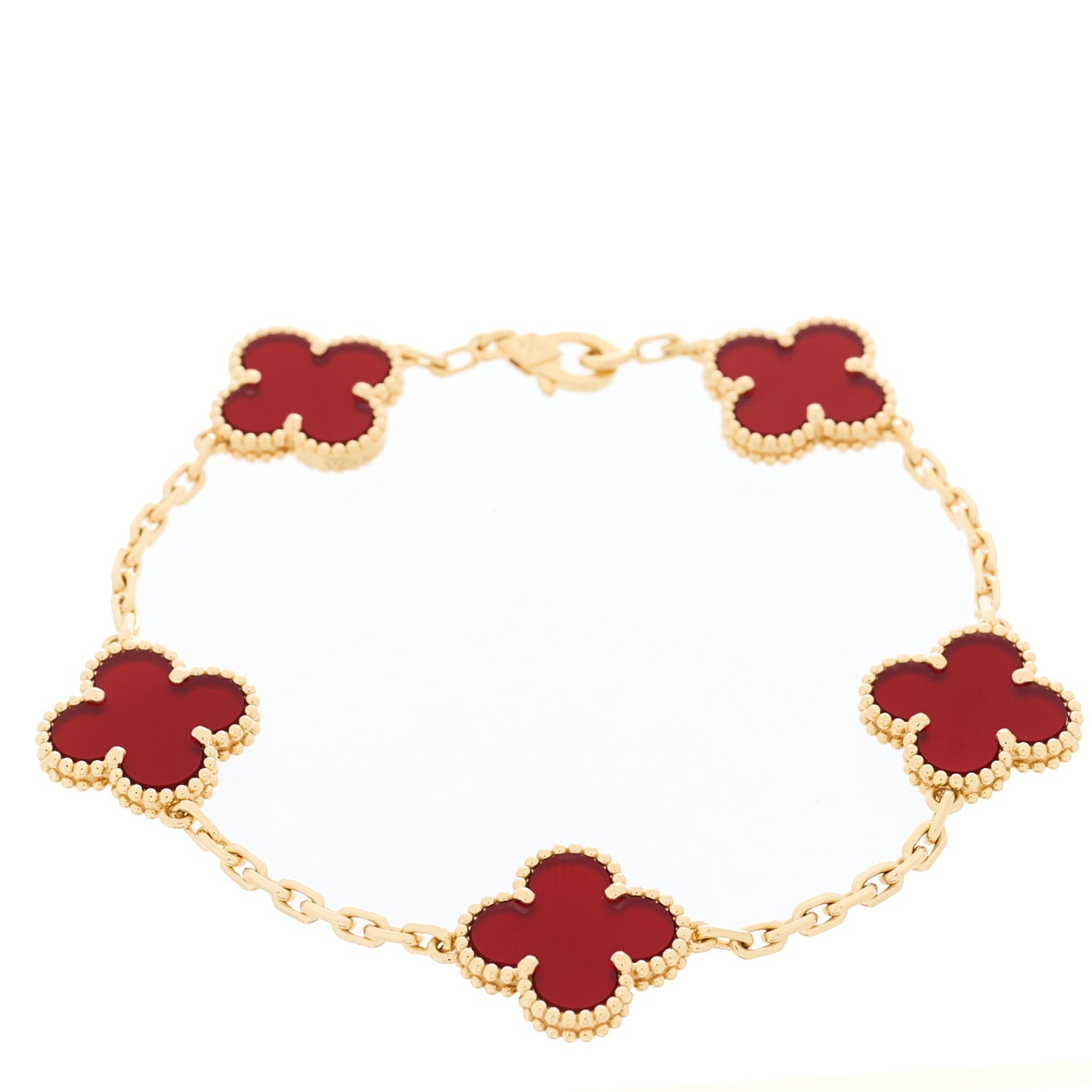 Van Cleef & Arpels 18K Yellow Gold Carnelian 5 Motifs Vintage Alhambra Bracelet 1 of 5
