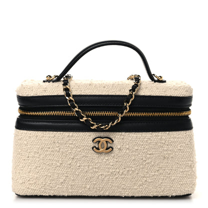 Chanel Boucle Calfskin Top Handle Slim Vanity Case With Chain Ecru Black 1 of 10