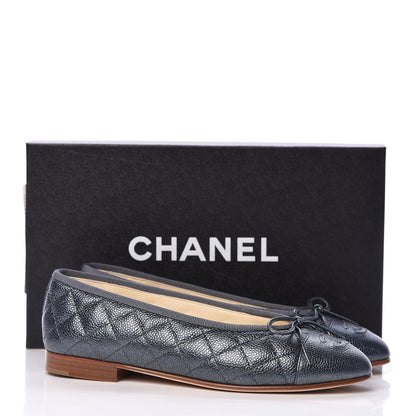 Chanel Metallic Caviar Quilted Cap Toe Ballerina Flats 36.5 Anthracite 9 of 9
