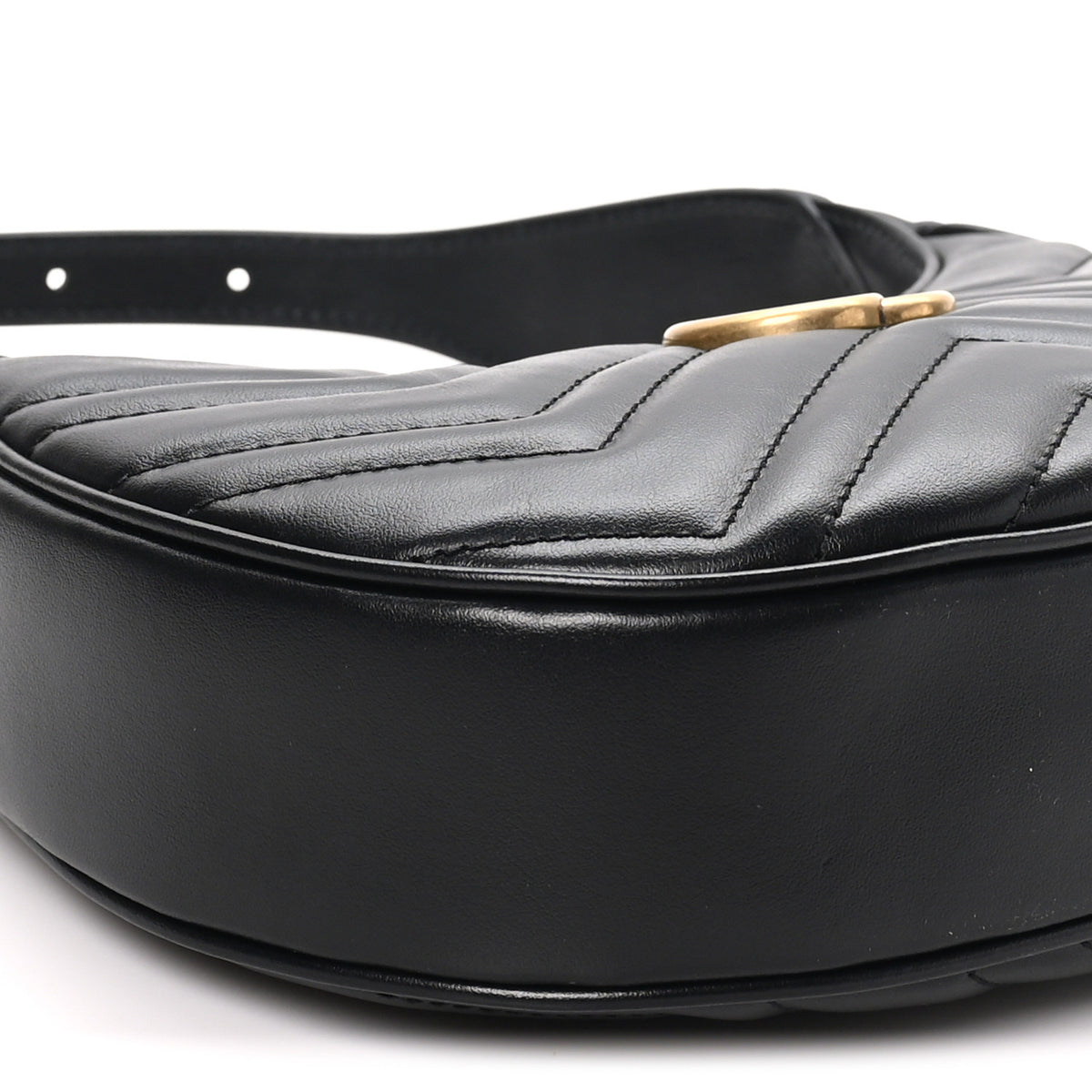 Gucci Calfskin Matelasse Chevron Mini GG Marmont Half Moon Hobo Black 8 of 9