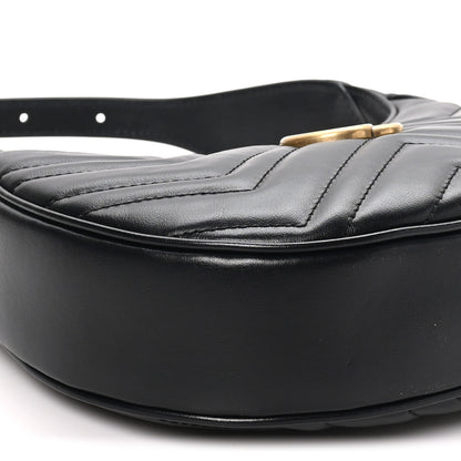Gucci Calfskin Matelasse Chevron Mini GG Marmont Half Moon Hobo Black 8 of 9