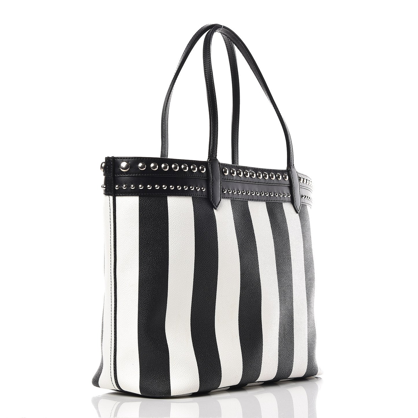 Coated Canvas Striped Large Antigona Tote Black White
