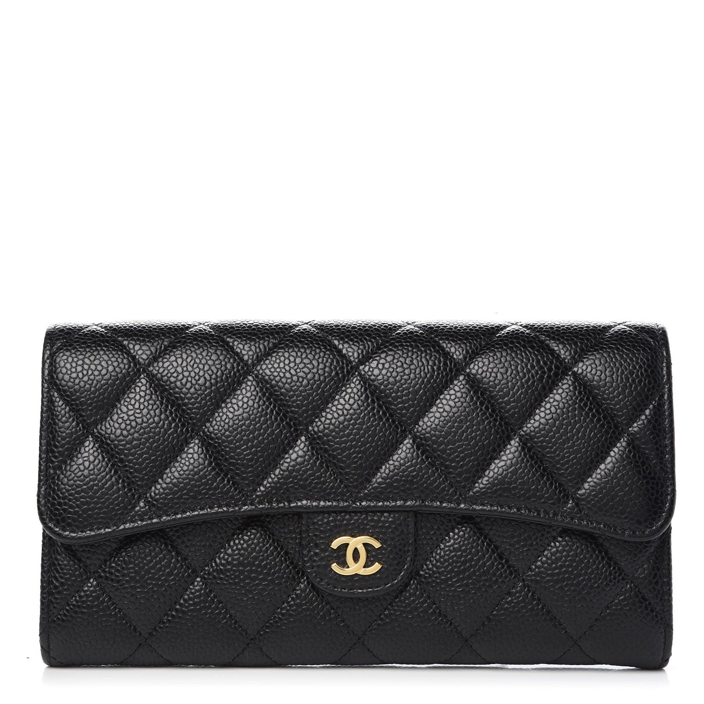 Caviar Quilted Large Gusset Flap Wallet Black
