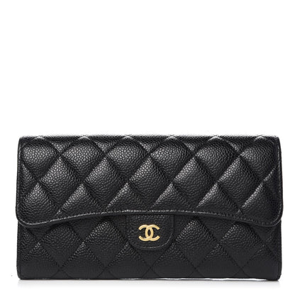 Chanel Caviar Quilted Large Gusset Flap Wallet Black 1 of 9