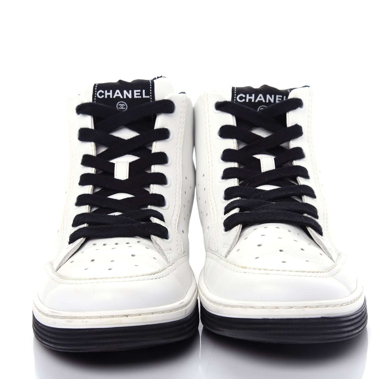 Chanel Calfskin Womens Logo High Top Sneakers 40.5 Black White 5 of 12