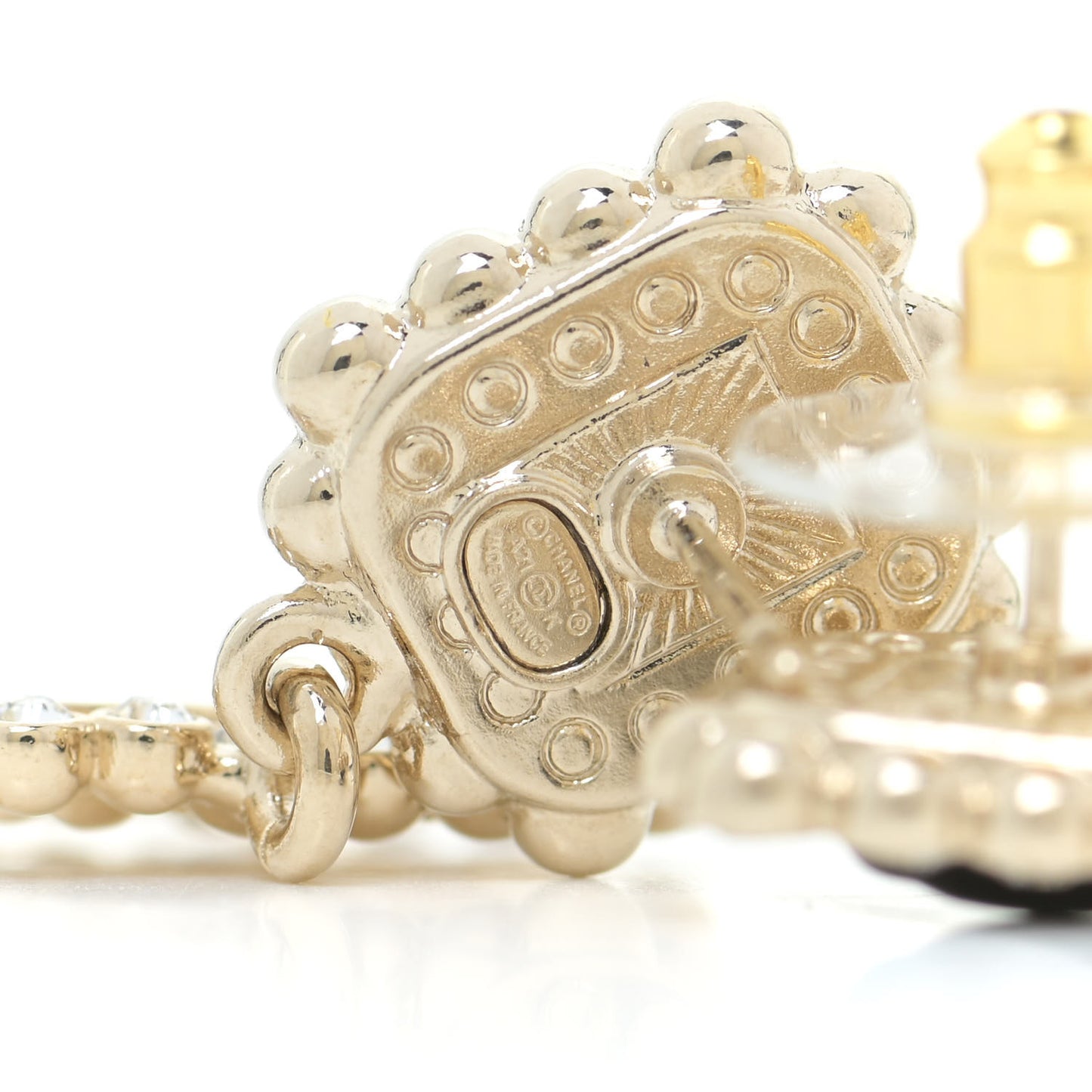 Crystal CC Drop Earrings Gold Black