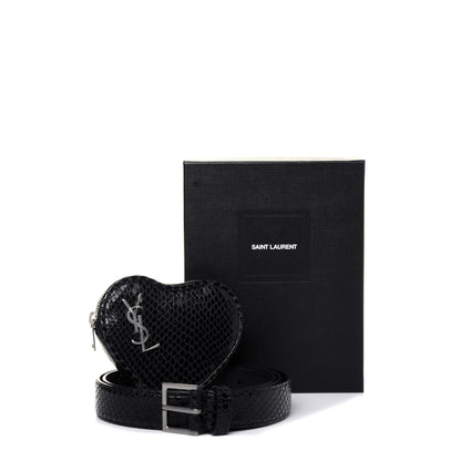 Saint Laurent Calfskin Snakeskin Embossed Love Heart Belt Bag Black 15 of 15