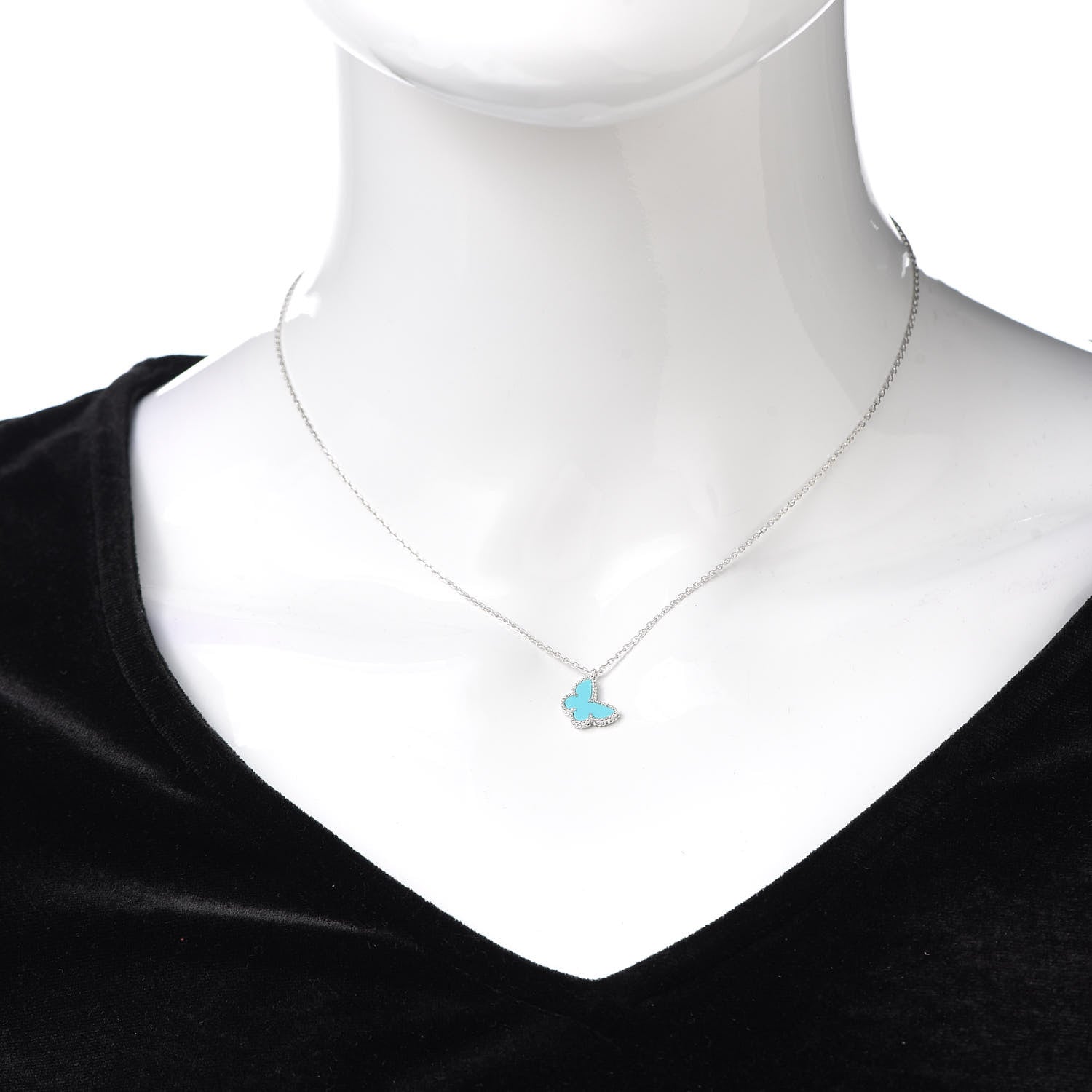 Van Cleef & Arpels 18K White Gold Turquoise Sweet Alhambra Butterfly Pendant Necklace 2 of 6