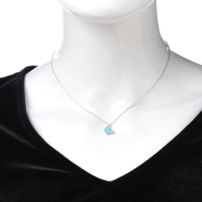 Van Cleef & Arpels 18K White Gold Turquoise Sweet Alhambra Butterfly Pendant Necklace 2 of 6