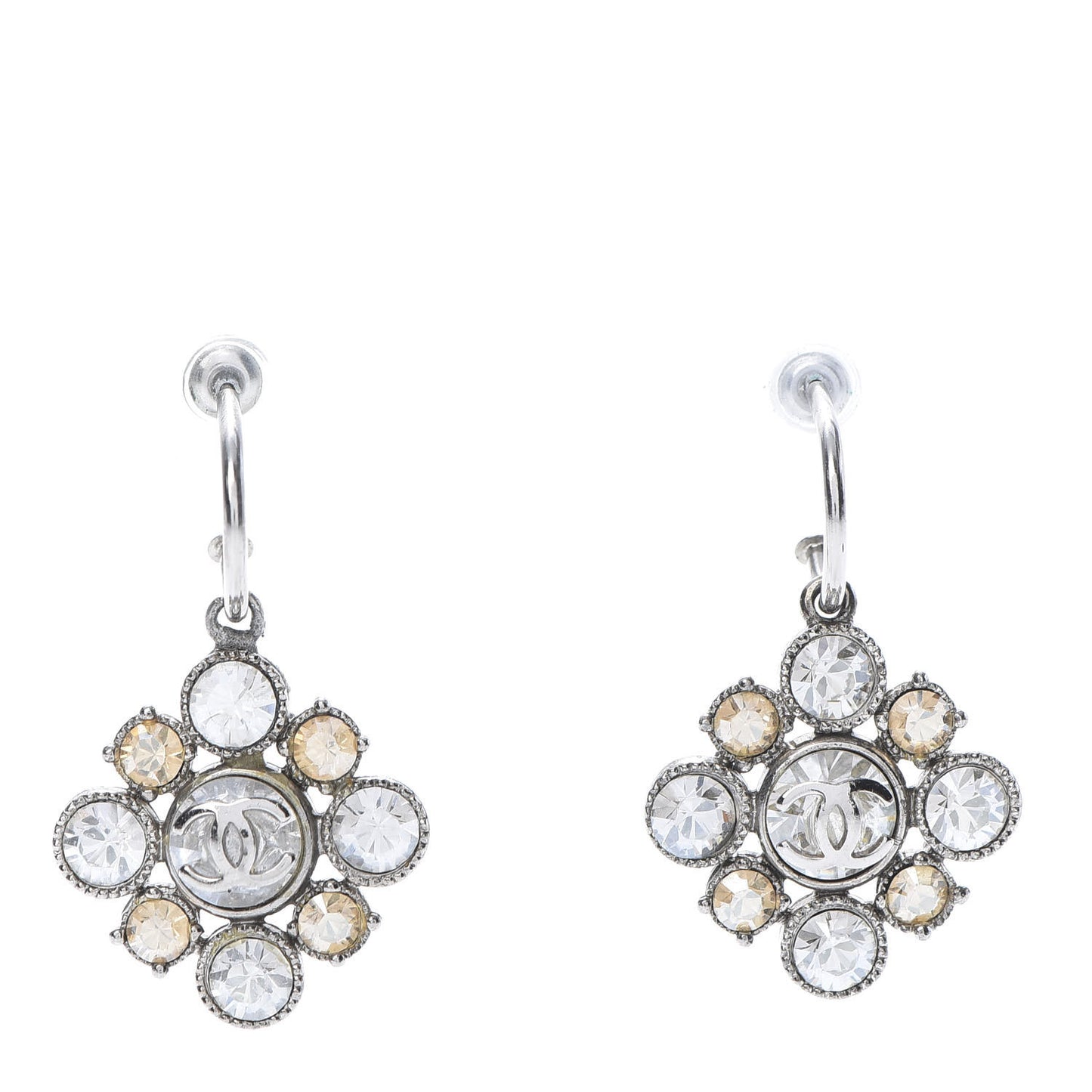 Crystal CC Dangle Earrings Silver