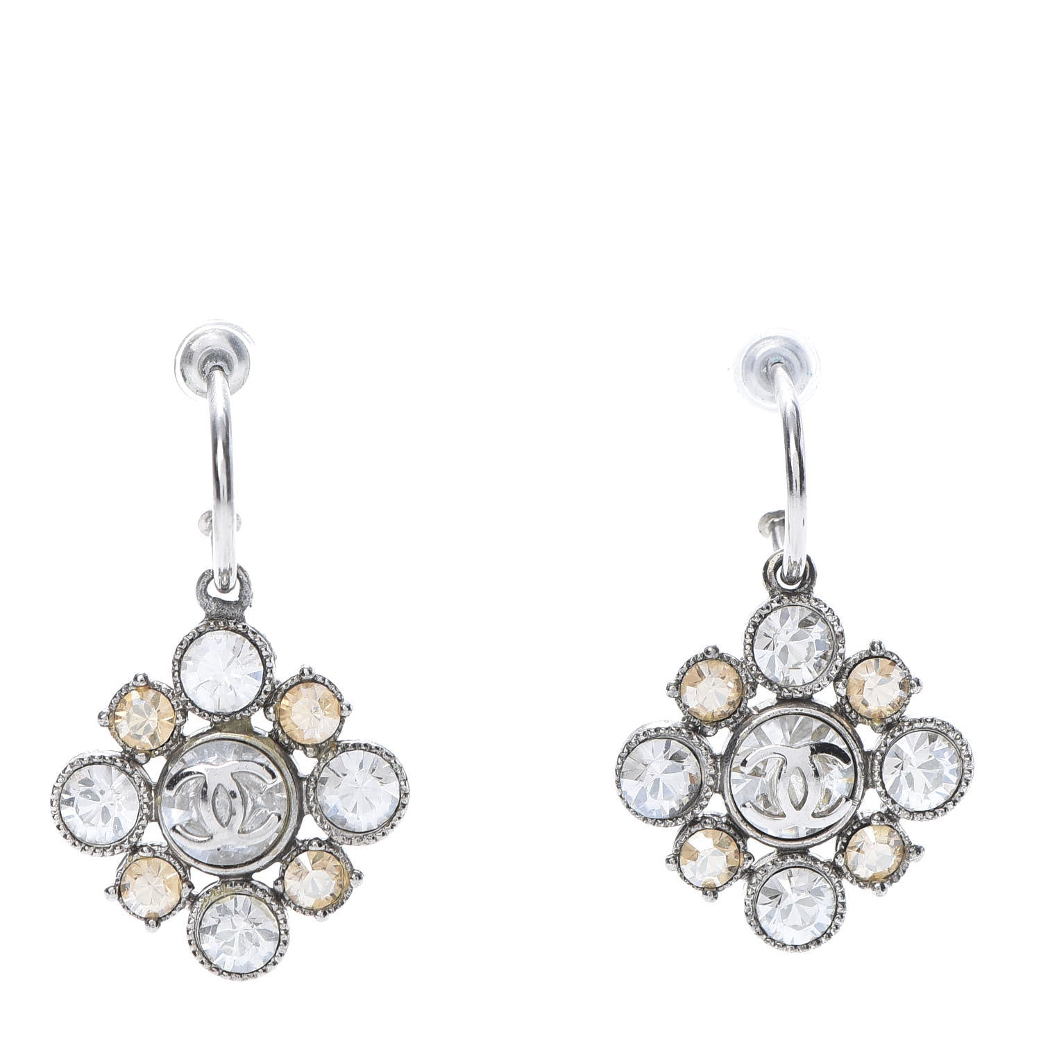 Chanel Crystal CC Dangle Earrings Silver 1 of 4