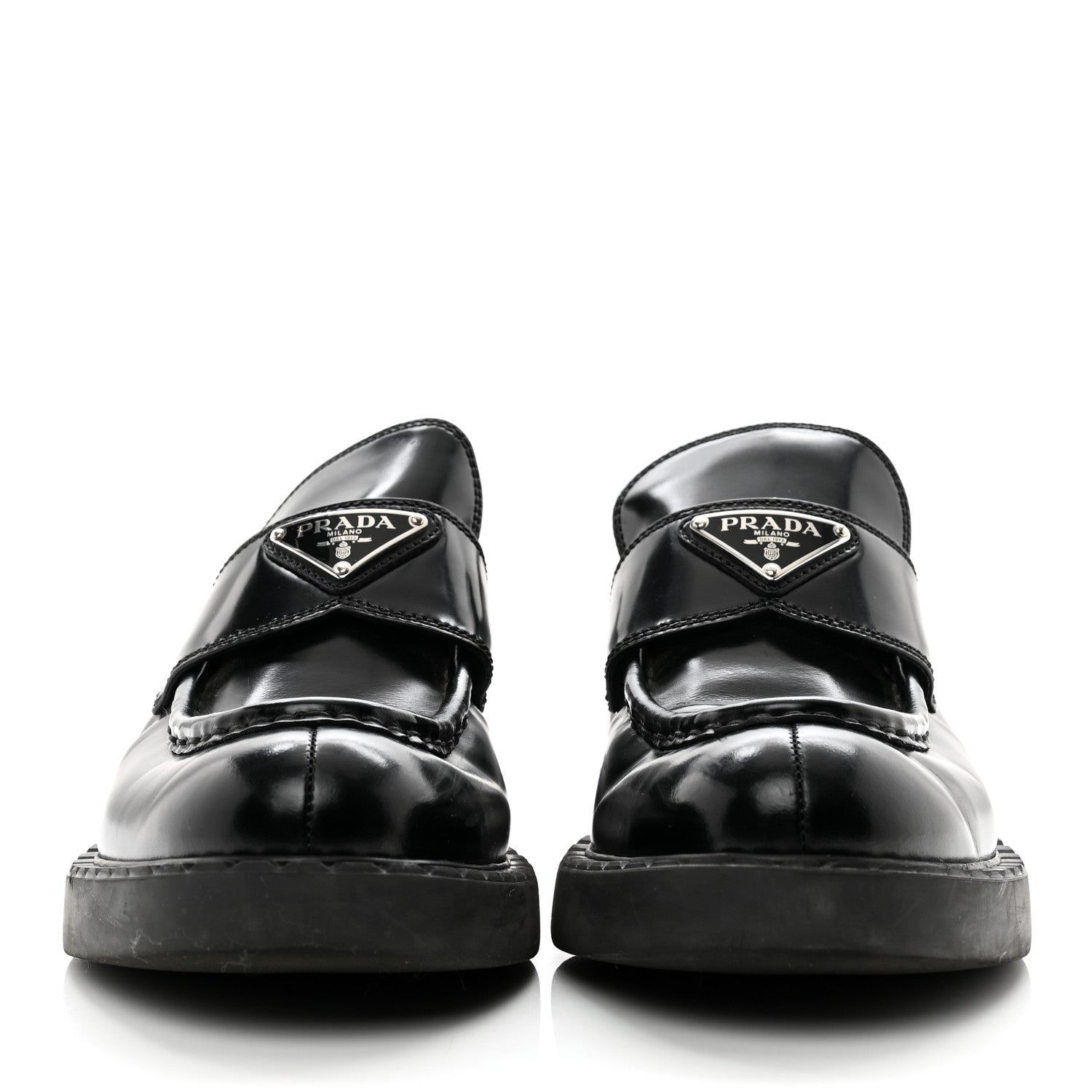 Prada Spazzolato Metal Triangle Logo 50mm Loafers 39 Black 2 of 8