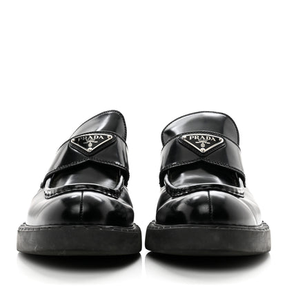 Prada Spazzolato Metal Triangle Logo 50mm Loafers 39 Black 2 of 8