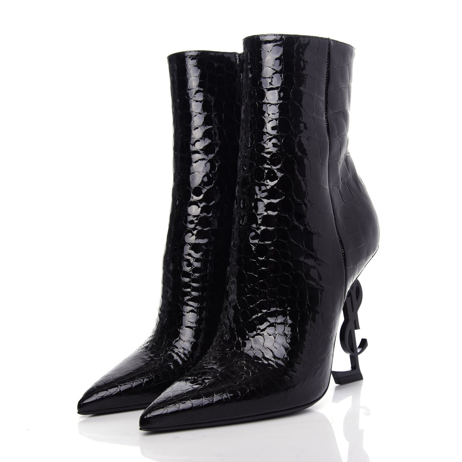 Saint Laurent Alligator Embossed Patent Calfskin Opyum 110 Ankle Boots 39 Black 3 of 10