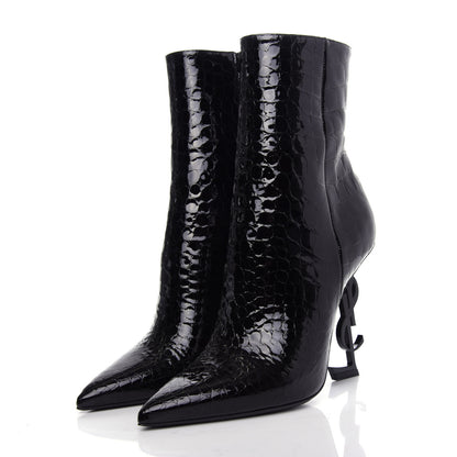 Saint Laurent Alligator Embossed Patent Calfskin Opyum 110 Ankle Boots 39 Black 3 of 10