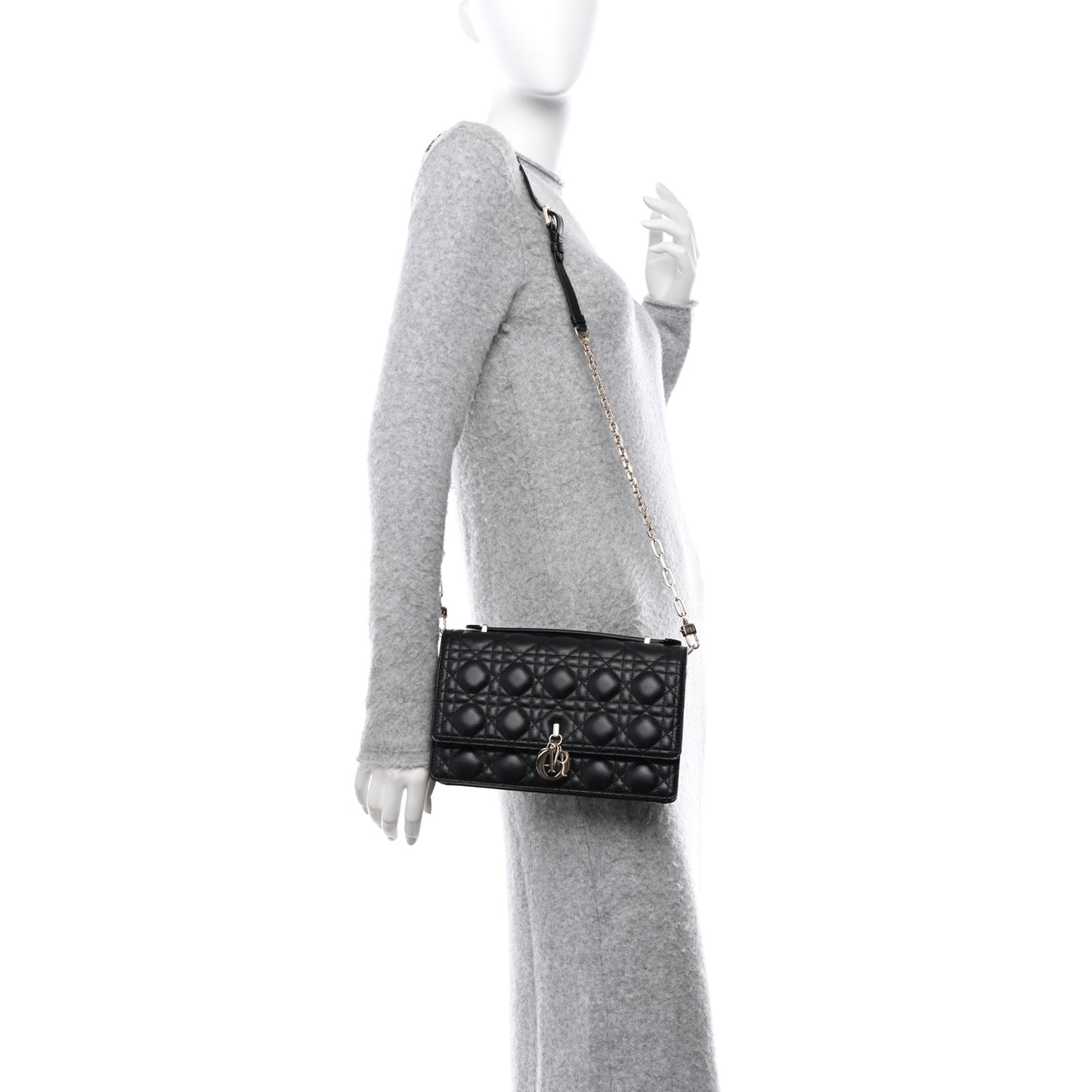 CHRISTIAN DIOR Lambskin Cannage Miss Dior Chain Pouch Black