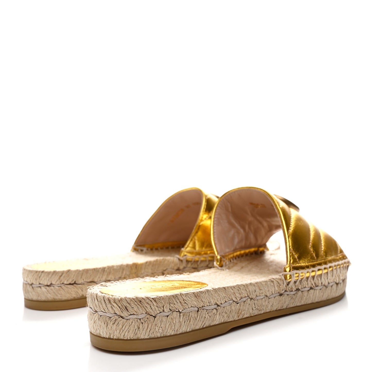Metallic Nappa Matelasse GG Marmont Espadrille Slide Sandals 37 Oro