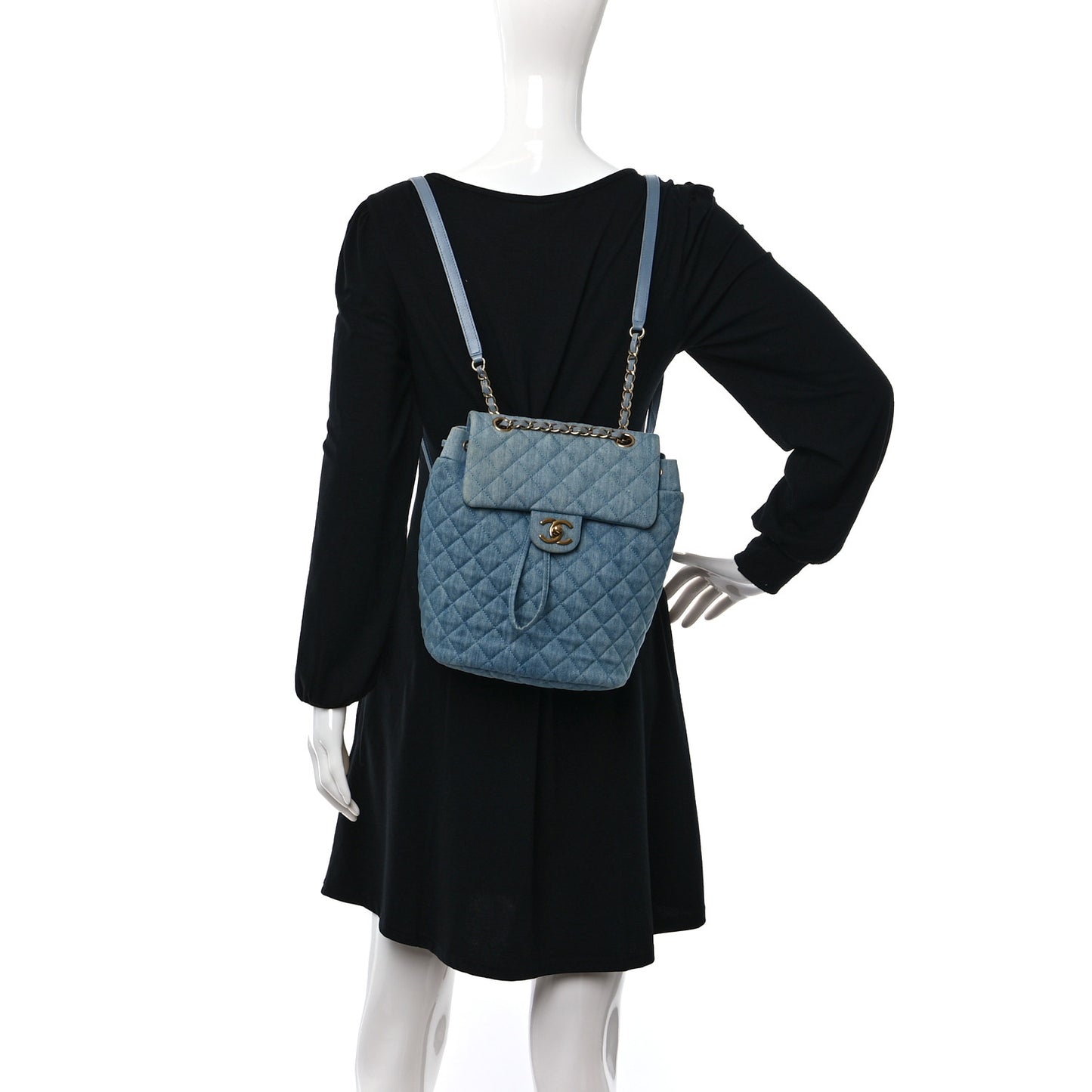 Washed Denim Quilted Small Urban Spirit Backpack Light Blue