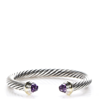 David Yurman Sterling Silver 14K Yellow Gold Amethyst 7mm Cable Classics Bracelet 1 of 5