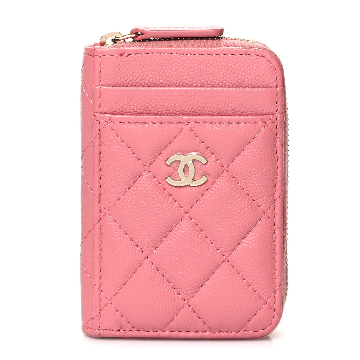 Caviar Quilted Zip Card Holder Pink