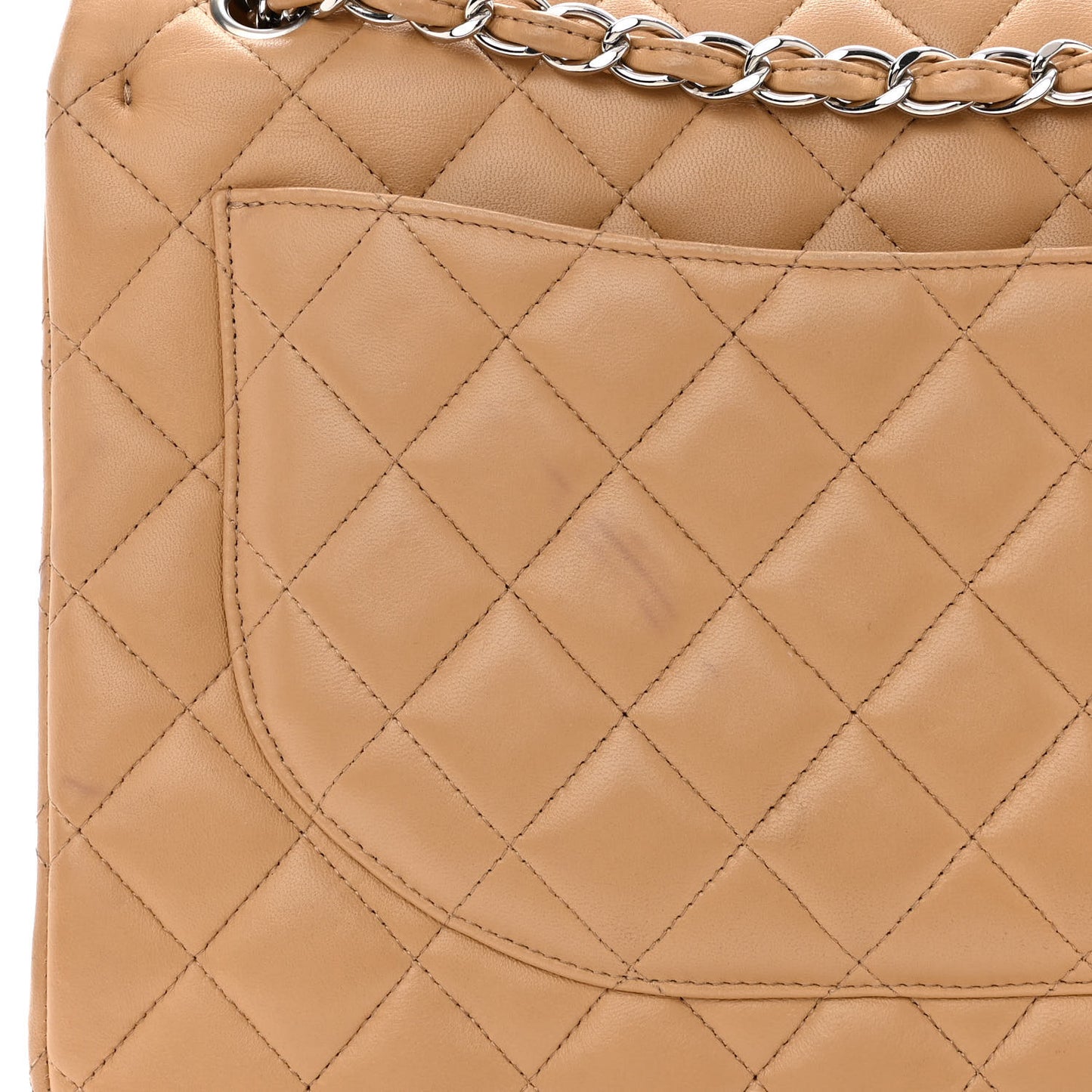 Lambskin Quilted Maxi Double Flap Beige
