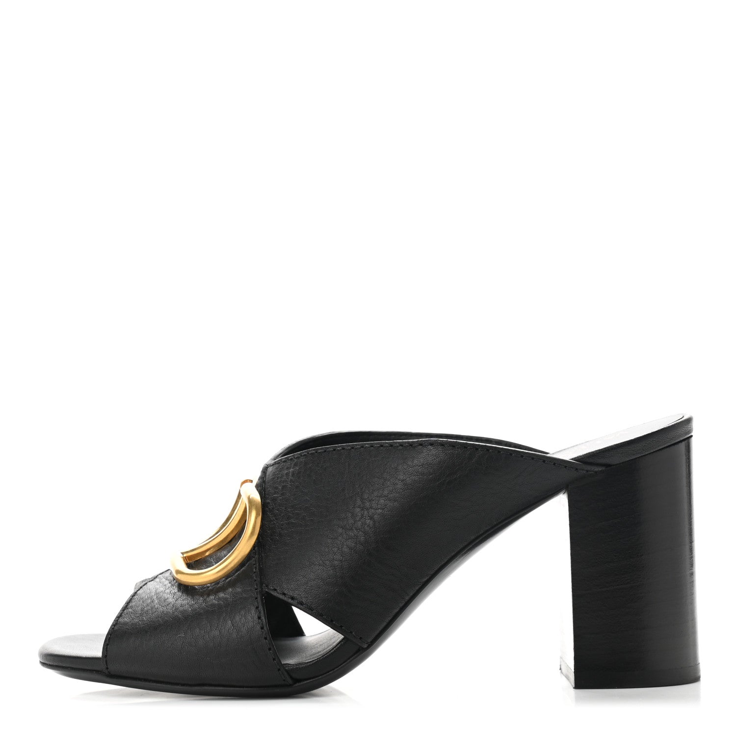 Valentino Garavani Grainy Cowhide VLogo Mid Heel Slide Sandals 37 Black 1 of 13