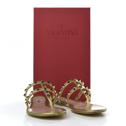 Valentino Garavani PVC Jelly Glitter Rockstud Caged Flat Thong Sandals 37 Oro 9 of 9