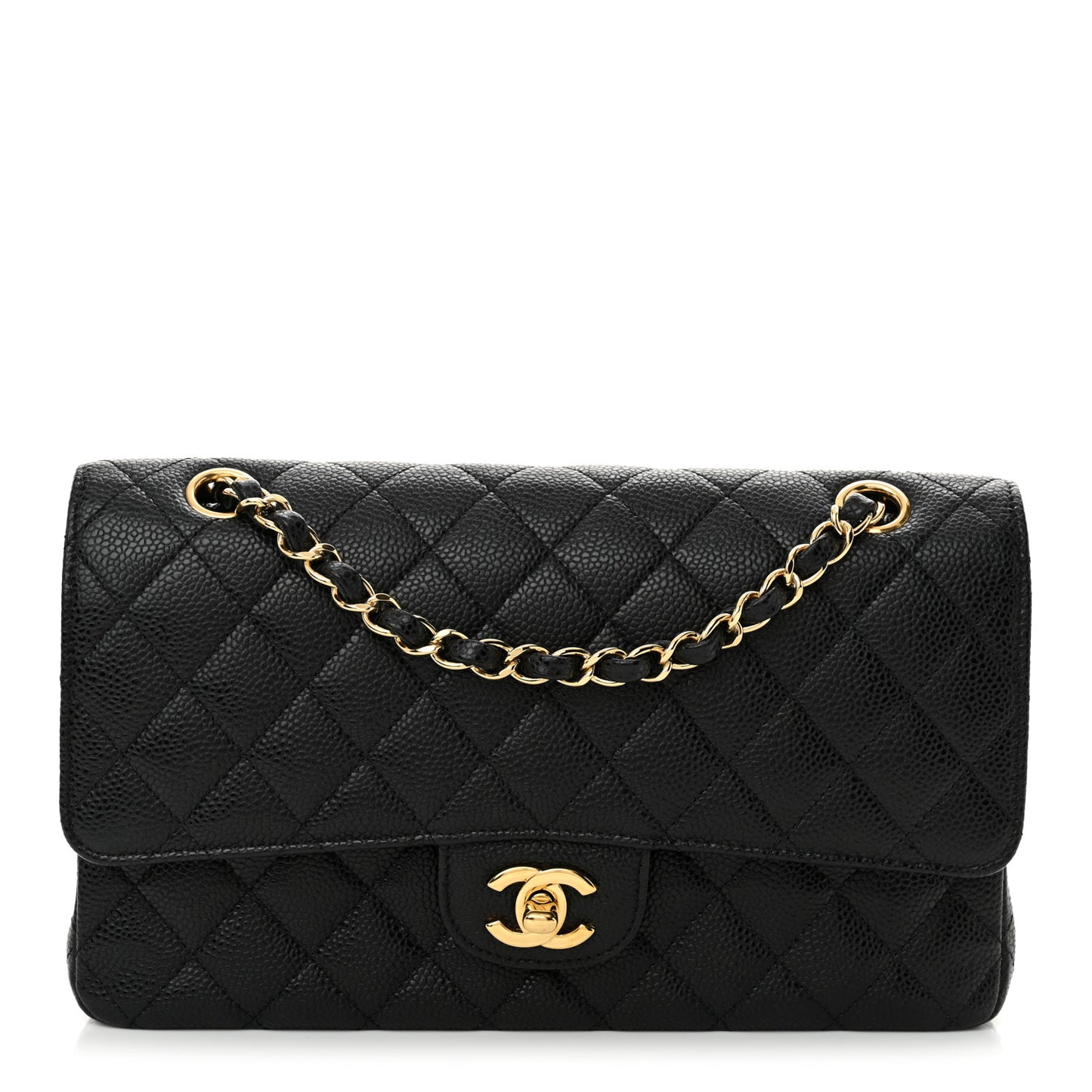 Caviar Quilted Medium Double Flap Black
