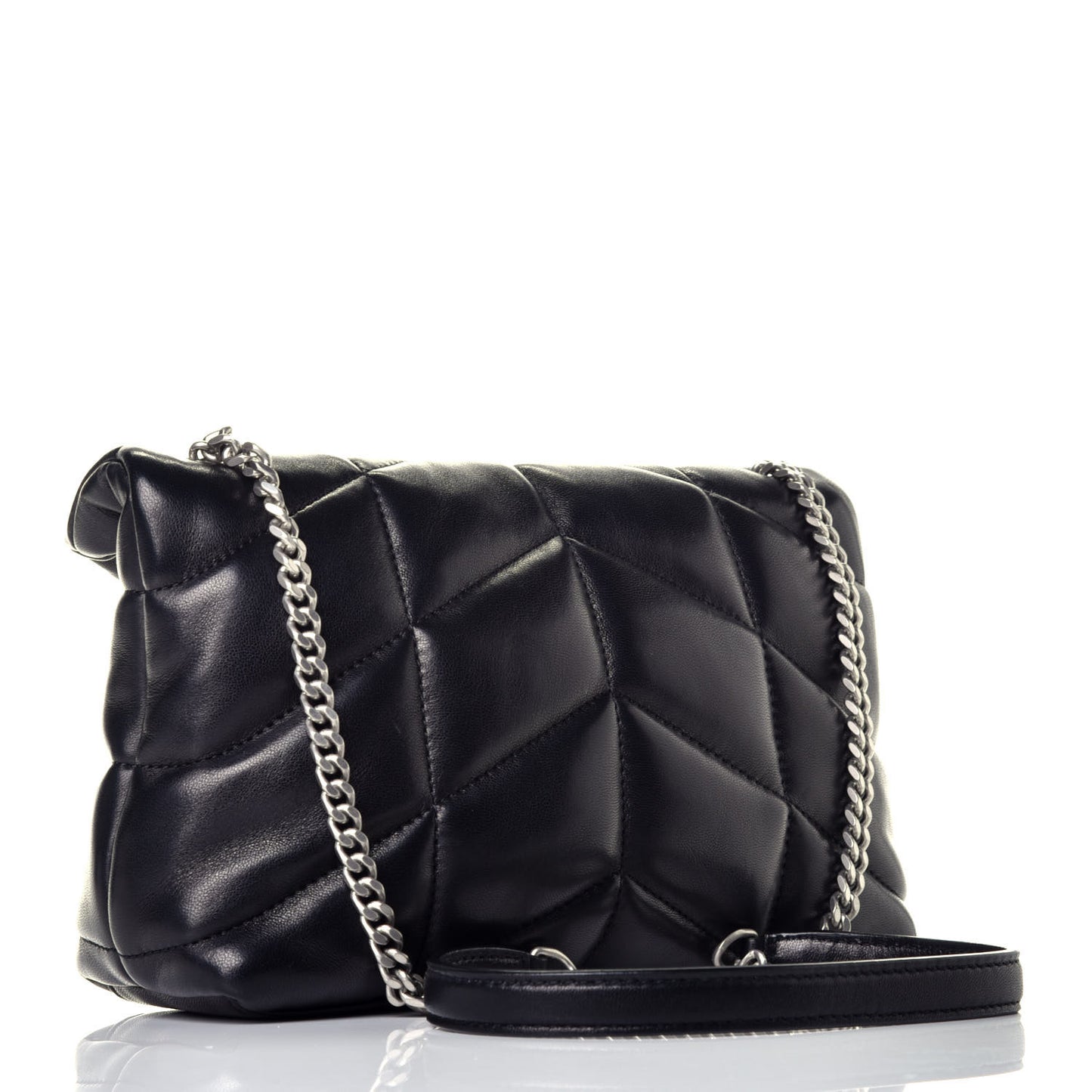 Lambskin Quilted Toy Loulou Puffer Monogram Chain Satchel Black