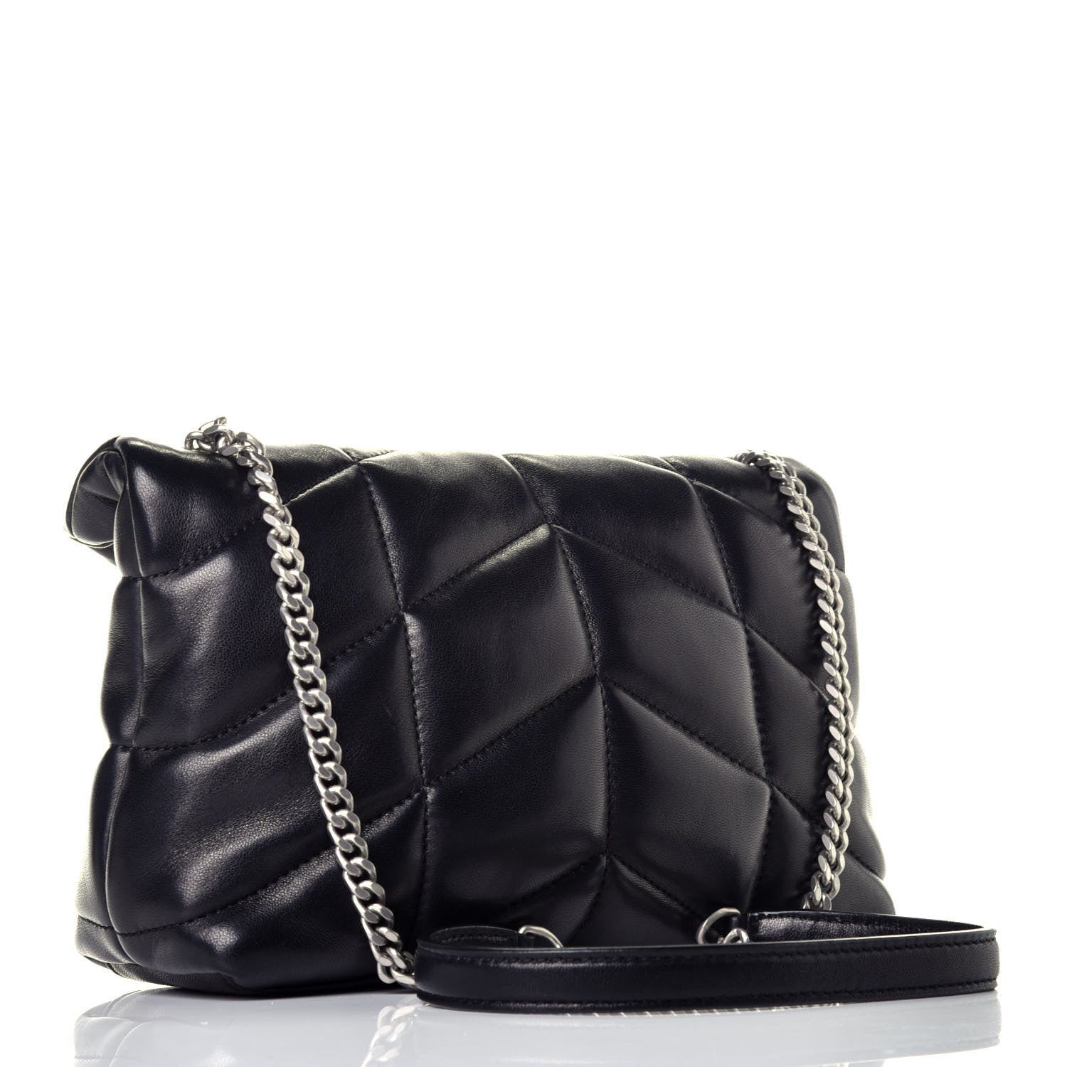 Saint Laurent Lambskin Quilted Toy Loulou Puffer Monogram Chain Satchel Black 3 of 9