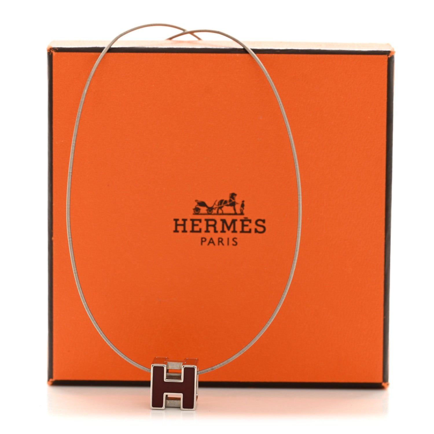 Hermes Palladium Lacquered Cage d'H Necklace Rouge H 7 of 7