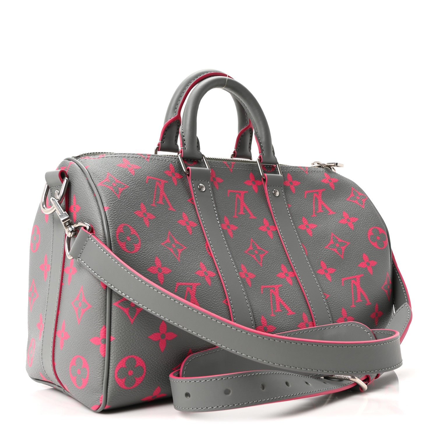 Louis Vuitton Monogram Surplus Keepall Bandouliere 35 Kahki Green Grey Pink 3 of 9
