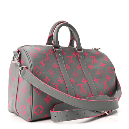 Louis Vuitton Monogram Surplus Keepall Bandouliere 35 Kahki Green Grey Pink 3 of 9