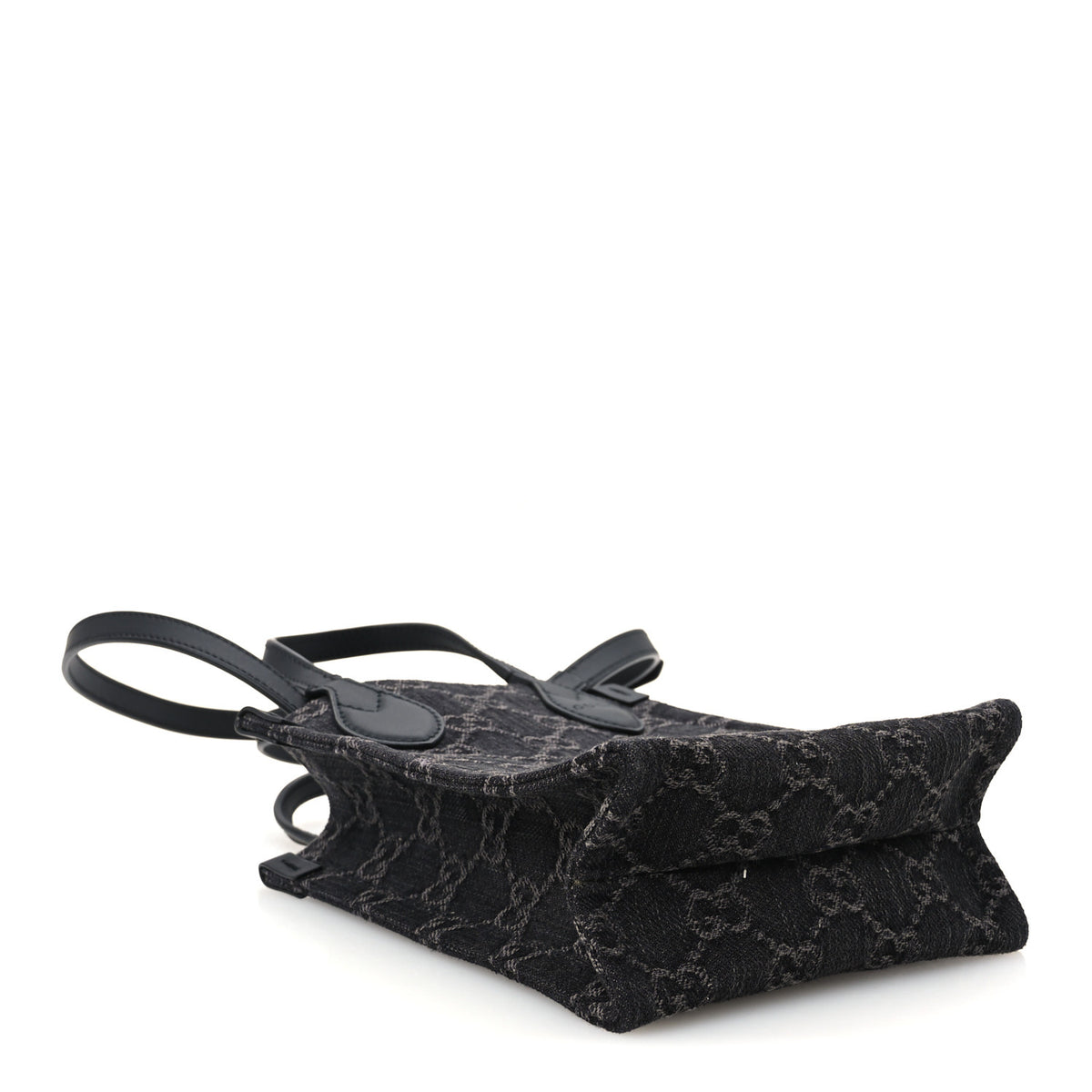 Denim Cuoio Harness GG Monogram Mini Ophidia Tote Bag Black Medium Grey
