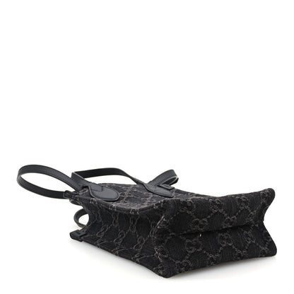 Gucci Denim Cuoio Harness GG Monogram Mini Ophidia Tote Bag Black Medium Grey 4 of 10