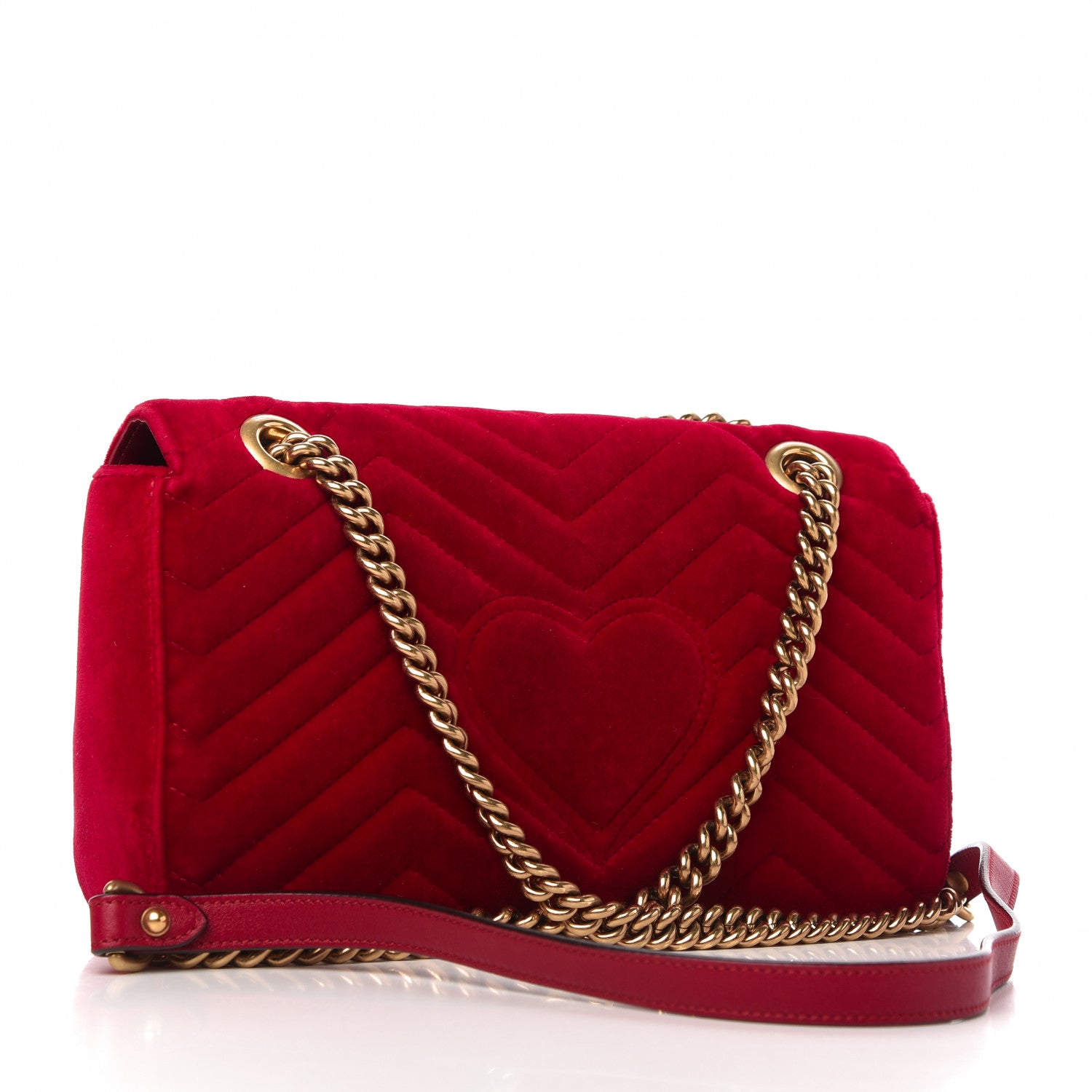 Gucci Velvet Matelasse Small GG Marmont Shoulder Bag Hibiscus Red 3 of 10