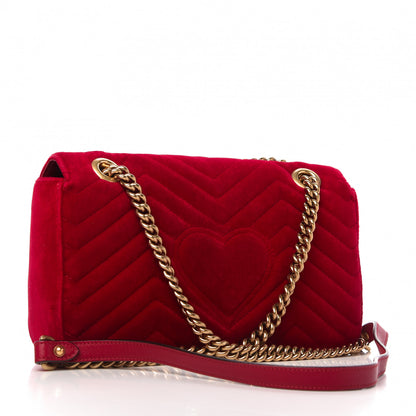 Gucci Velvet Matelasse Small GG Marmont Shoulder Bag Hibiscus Red 3 of 10