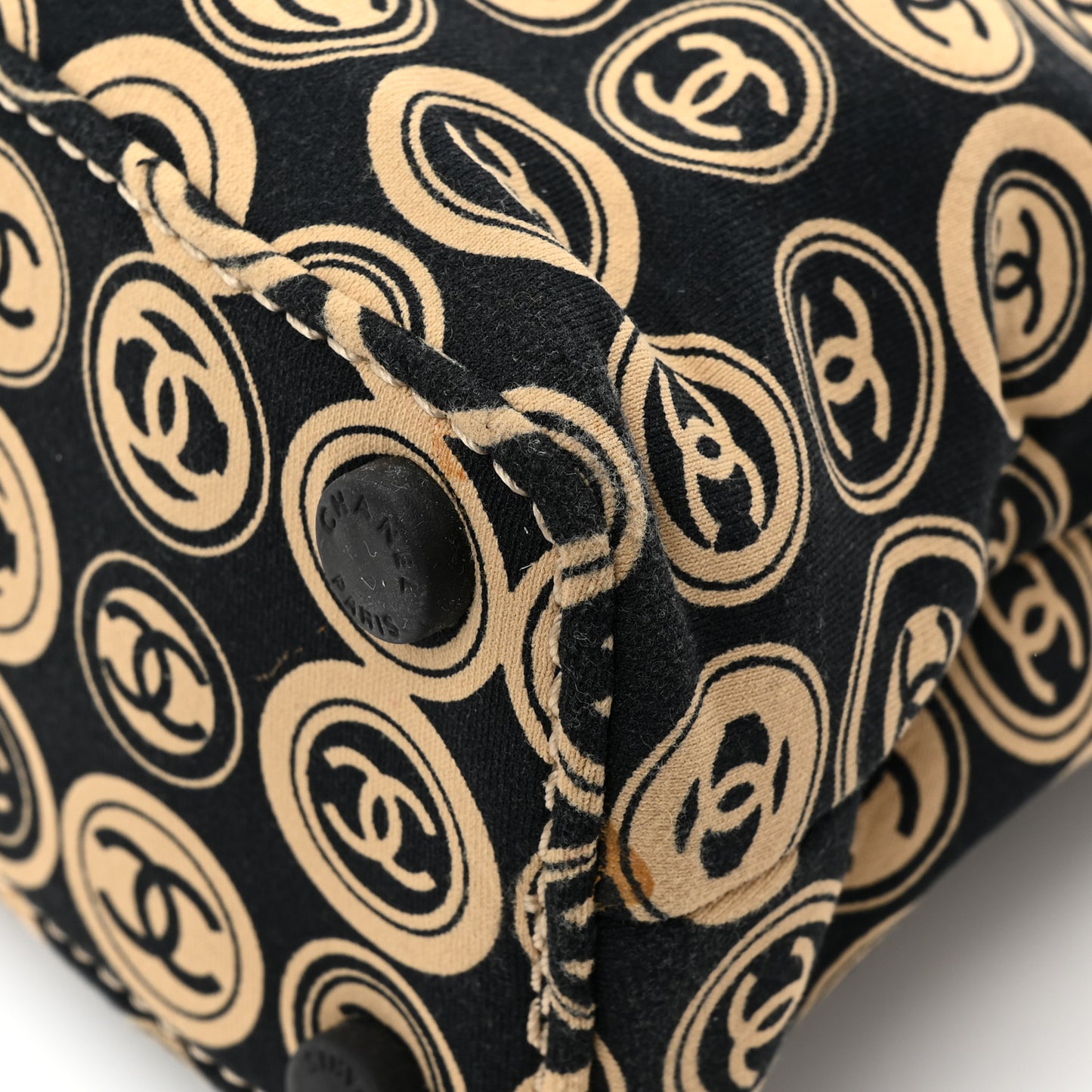 Jersey Calfskin Printed Large Frame Handle Bag Beige Black