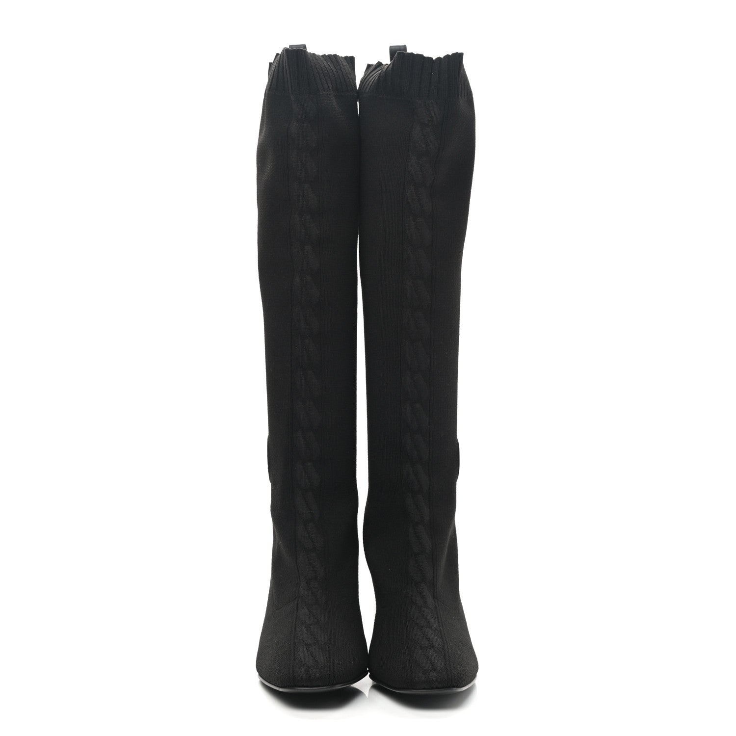 Hermes Knit Calfskin Fontaine 60 Boots 38.5 Black 2 of 8