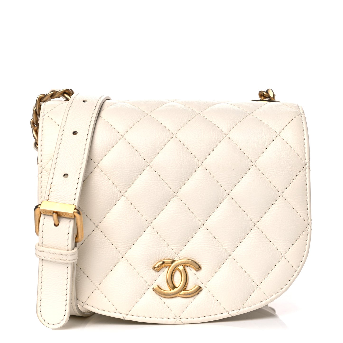 Calfskin Quilted Small Messenger Flap White