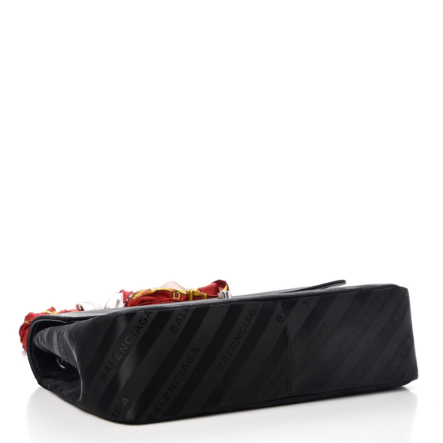 Nylon Jacquard Diagonal Logo Medium Scarf Lock Chain Shoulder Bag Black Red