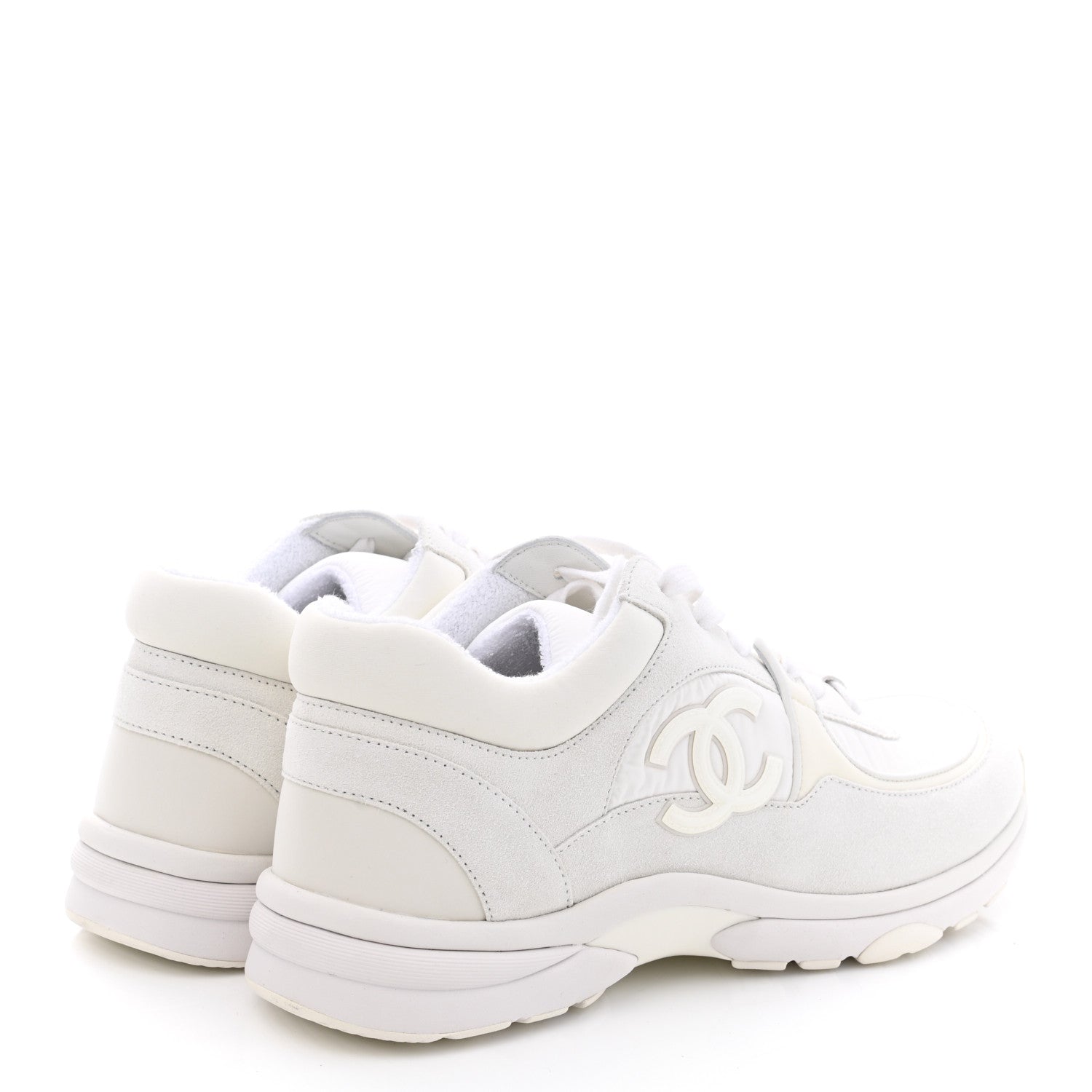 Chanel Suede Calfskin Fabric CC Sneakers 40 White 4 of 9