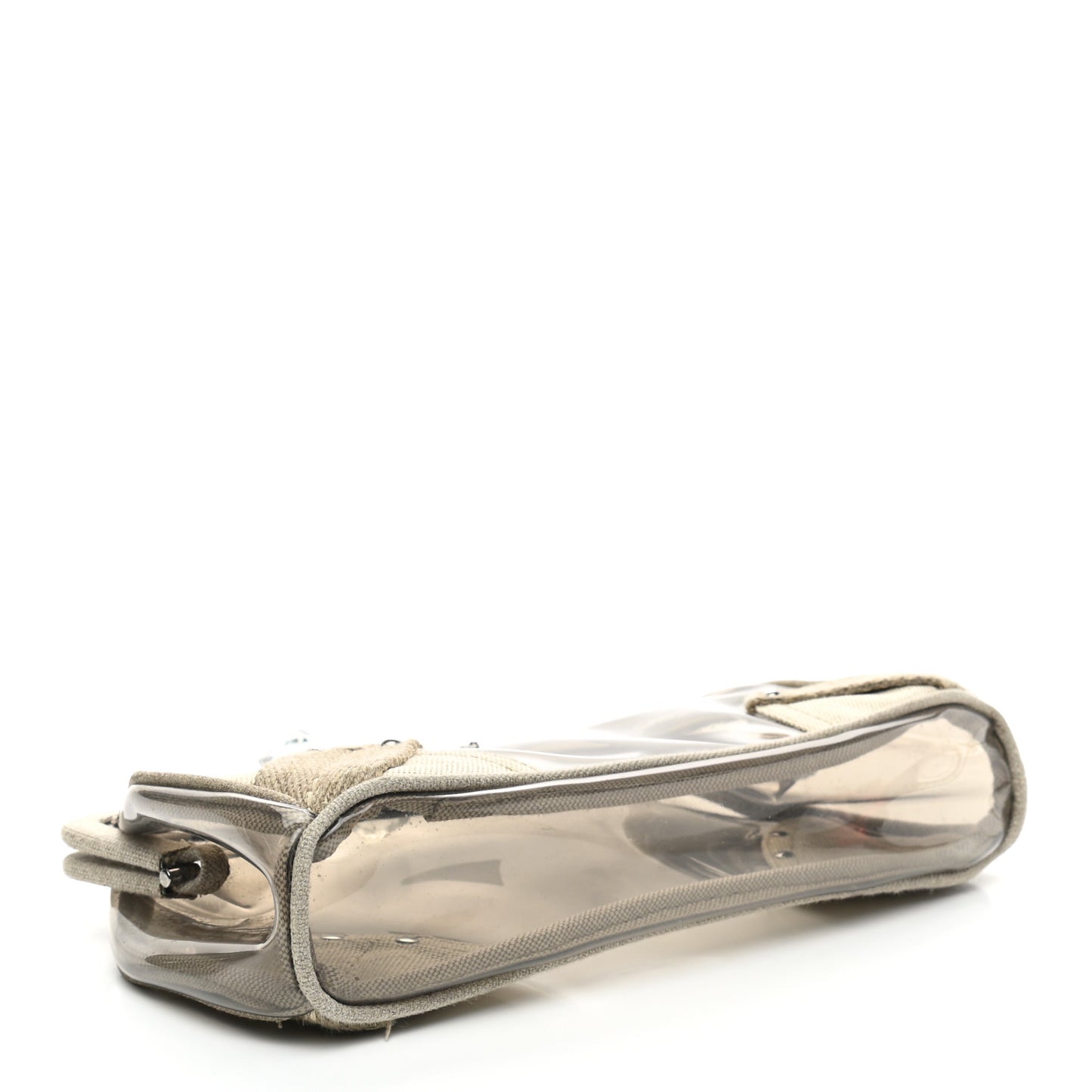 Canvas Plexiglass Kisslock Clutch Naturale