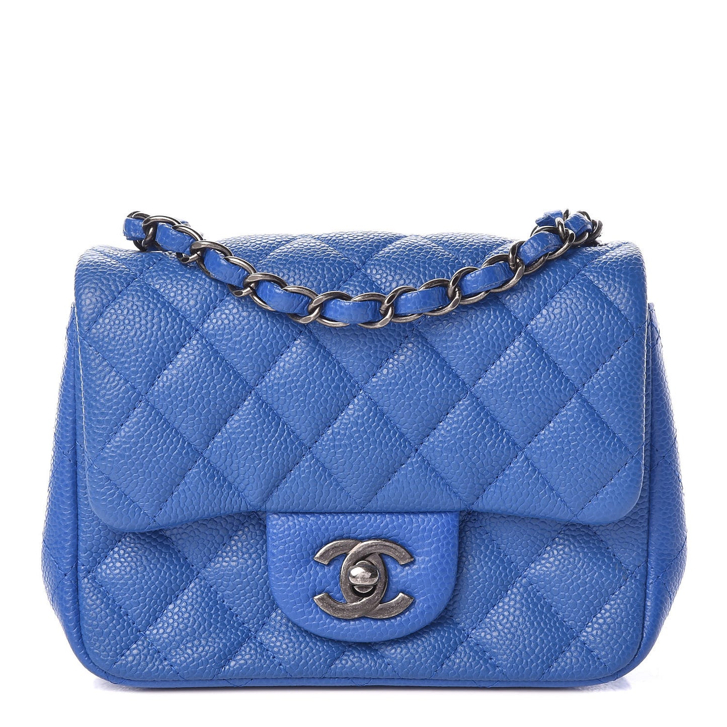 Caviar Quilted Mini Square Flap Blue
