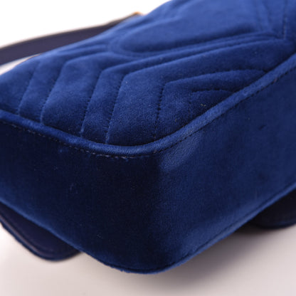 Gucci Velvet Matelasse Mini GG Marmont Shoulder Bag Cobalt Blue 12 of 14